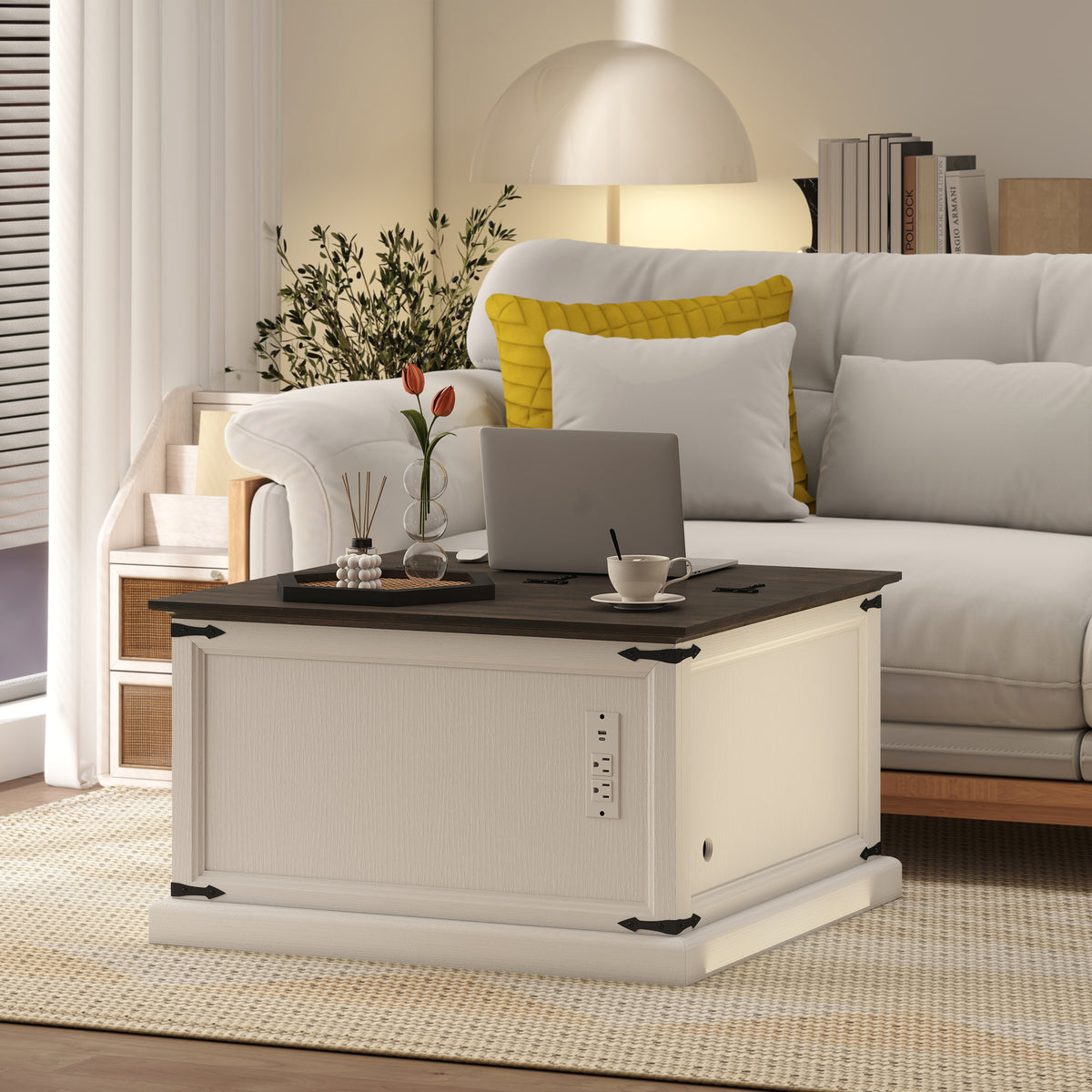 Lift-Top Coffee Table with Charging Station and Hidden Storage