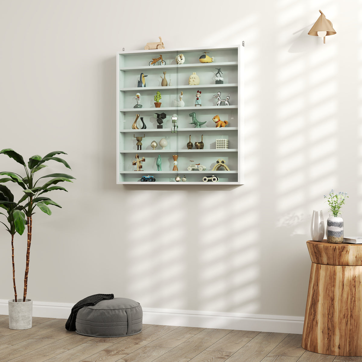 Vitrina expositora de pared de 7 niveles con puertas de vidrio