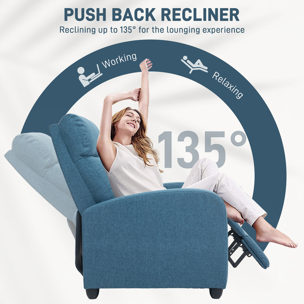 Manual reclining chair padded linen living room