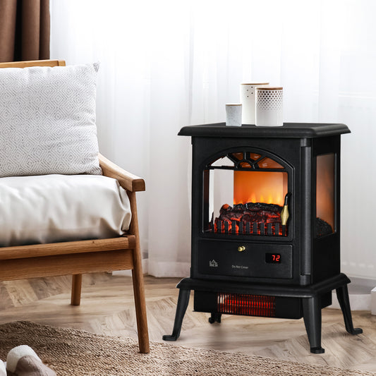 3D Infrared Electric Fireplace Stove — Black