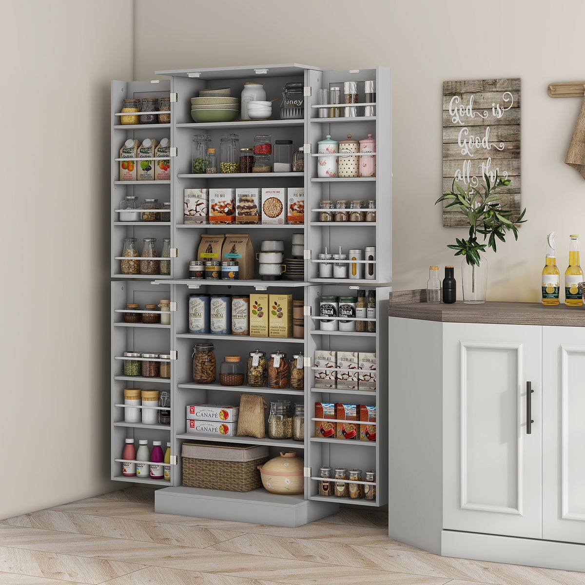 Armario de cocina 8 estantes 4 puertas