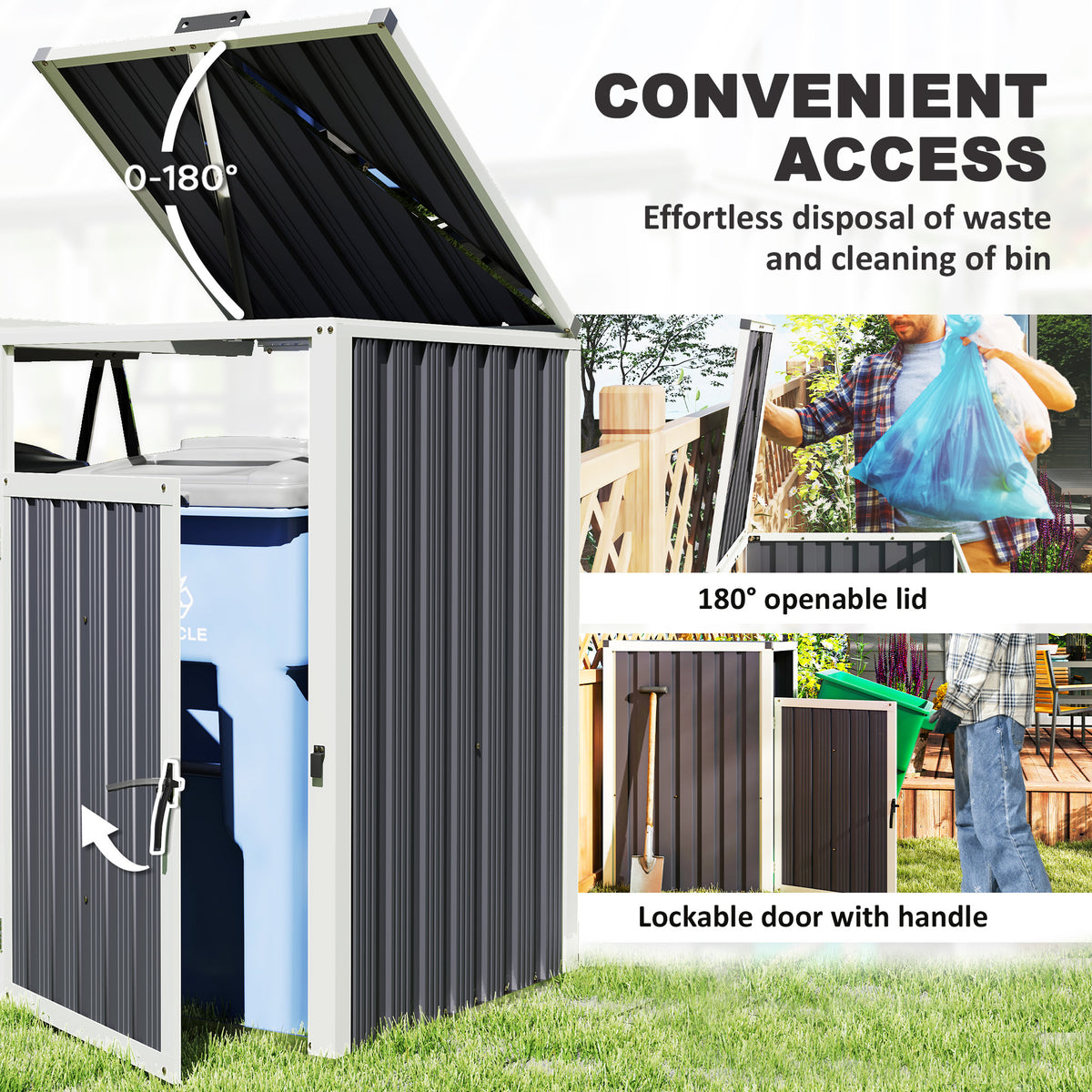 Double Garbage Bin Shed Lockable — Dark Grey