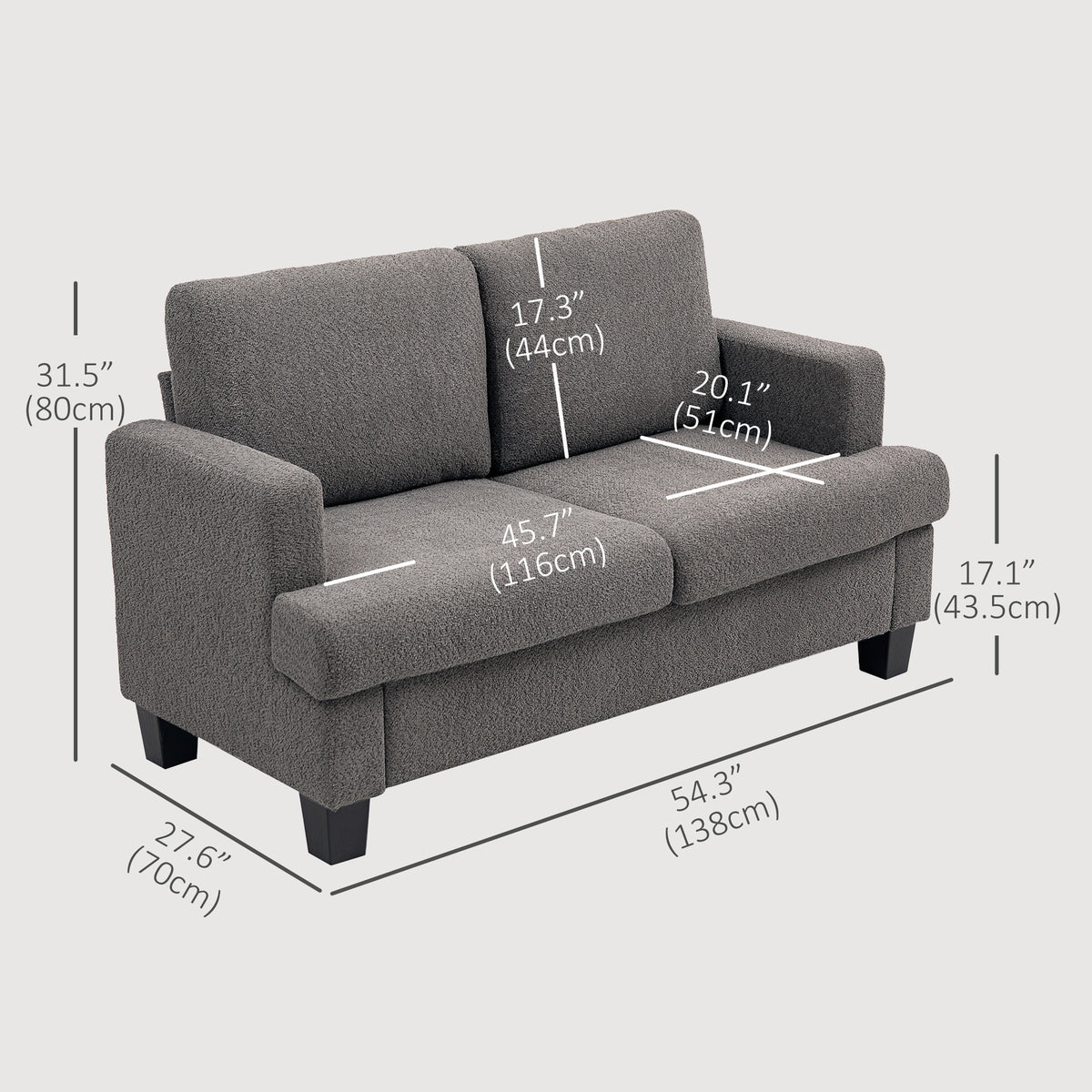 2-Seater Chenille Loveseat Sofa with Washable Cushions