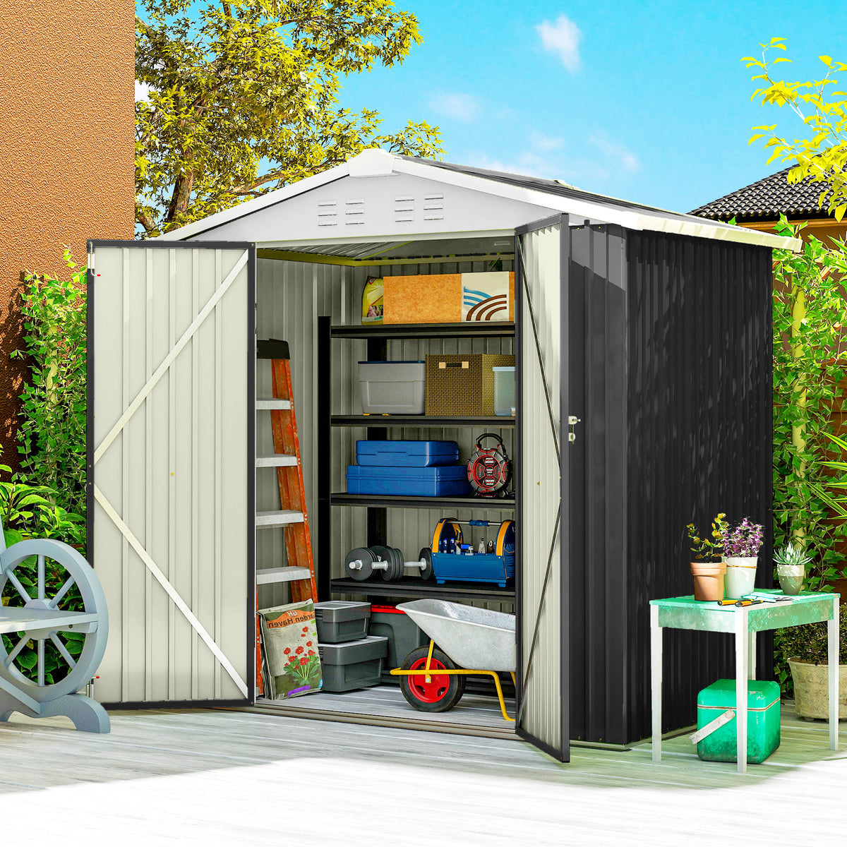 Metal Garden Shed 6.5' x 4' Dual Lockable Doors