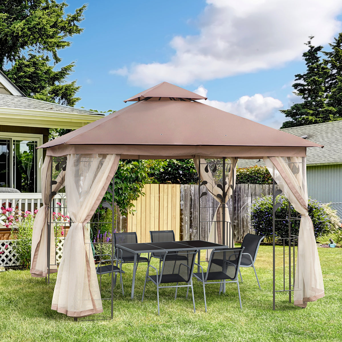 Steel Patio Gazebo Double-Tier Canopy 10x10 ft
