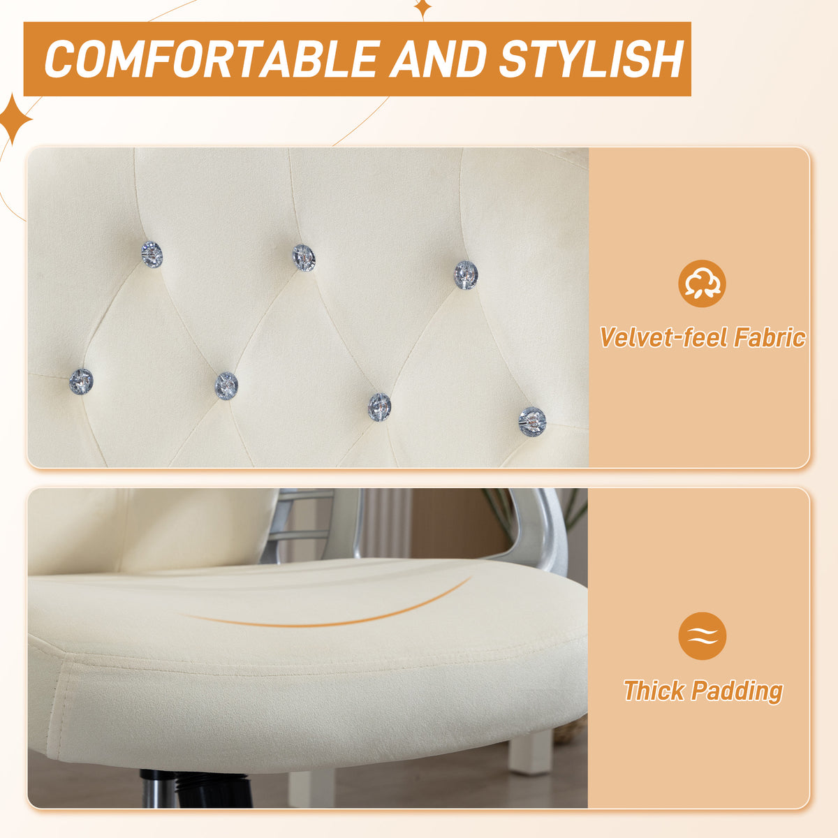 Office chair velvet tufted adjustable swivel task