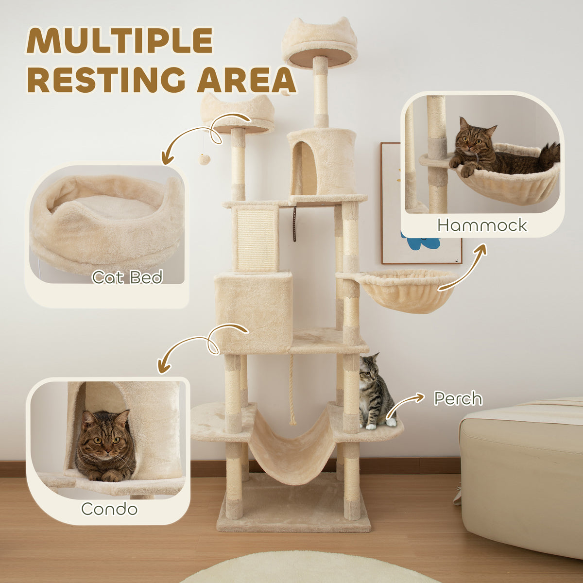 Árbol para gatos multinivel de 81 pulg. con rascadores