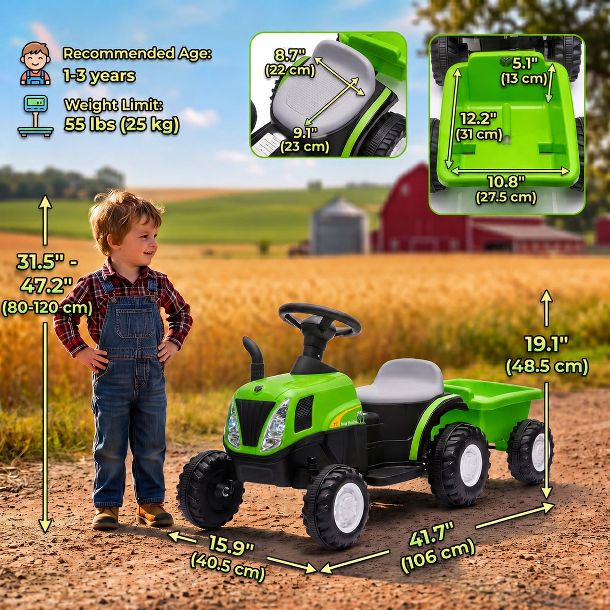 Kids Electric Ride On Tractor with Trailer