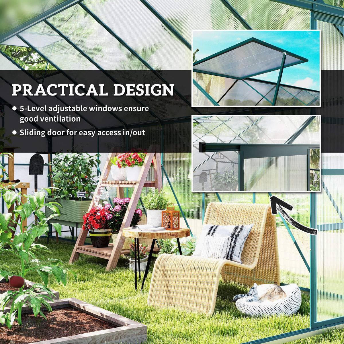5x2.5m Aluminum Polycarbonate Greenhouse with Sliding Door