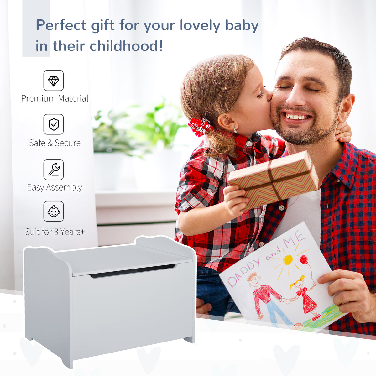 Kids Wooden Toy Storage Chest with Safety Lid