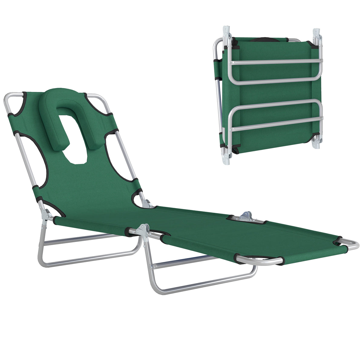 Folding Sun Lounger with Face Hole 5-Position