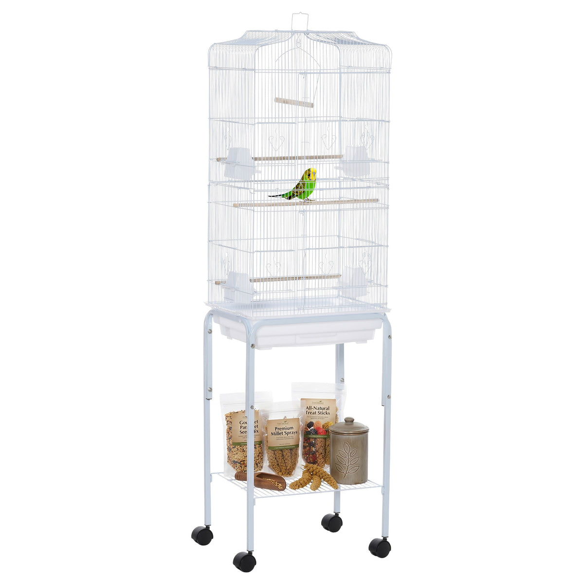 Rolling Bird Cage with Play Top and Storage Shelf