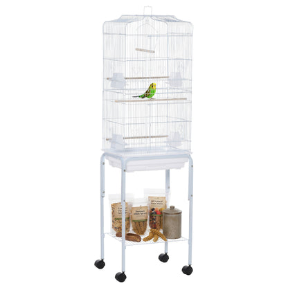 Rolling Bird Cage with Play Top and Storage Shelf