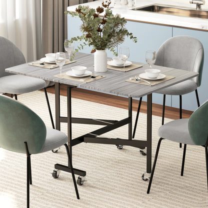 Six-Seater Drop-Leaf Dining Table with Wheels