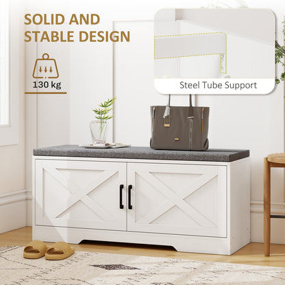 Shoe storage bench with cushion and doors