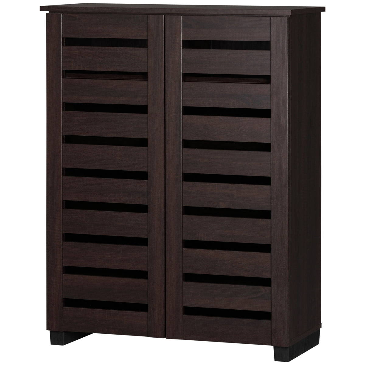 Narrow Shoe Cabinet 2 Slatted Doors 5-Tier Storage