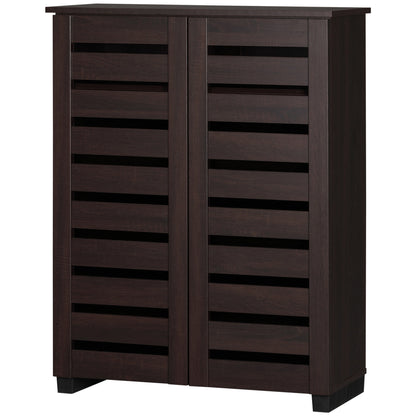 Narrow Shoe Cabinet 2 Slatted Doors 5-Tier Storage
