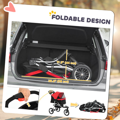 Cochecito plegable de 3 ruedas para perros con toldo ajustable