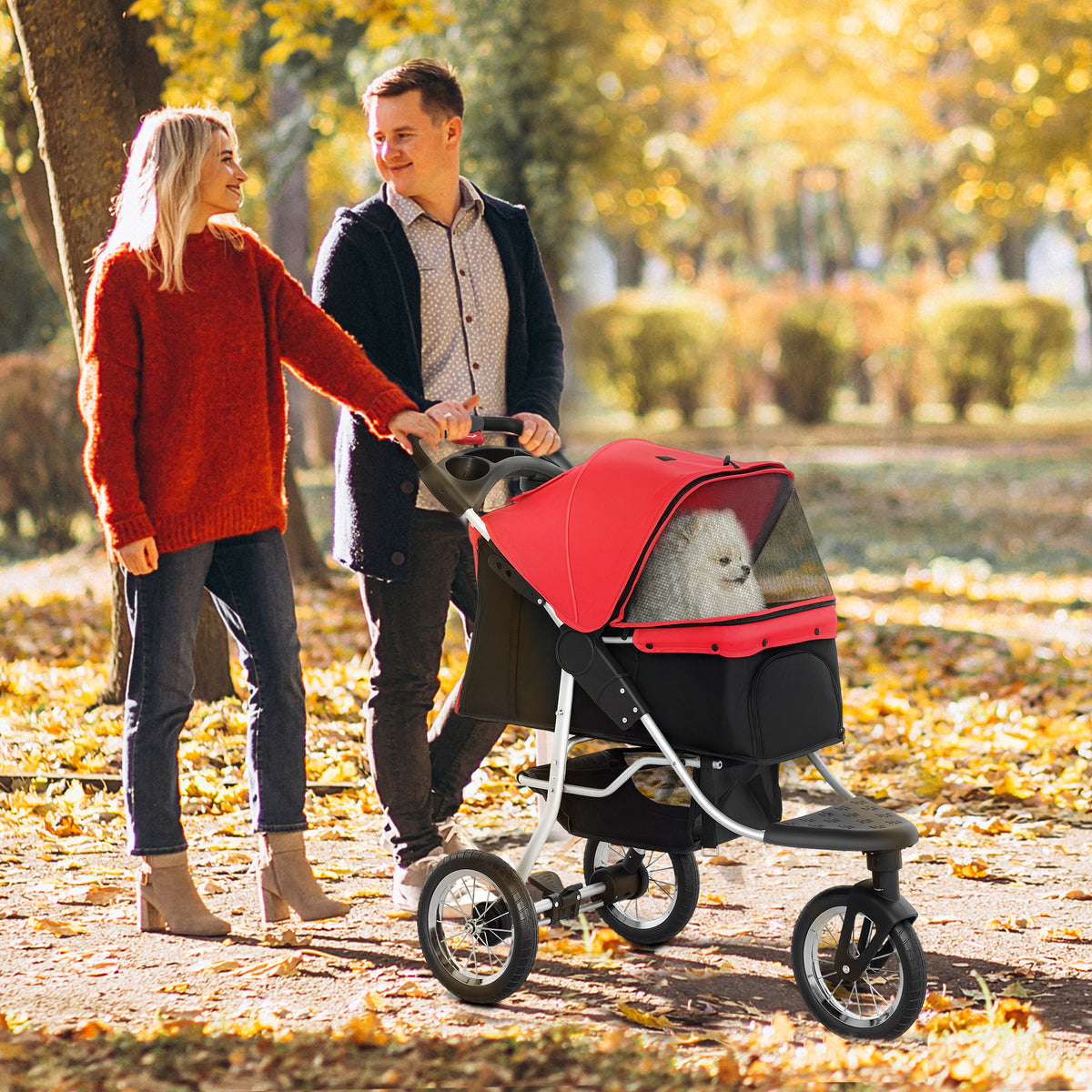 Cochecito plegable de 3 ruedas para perros con toldo ajustable