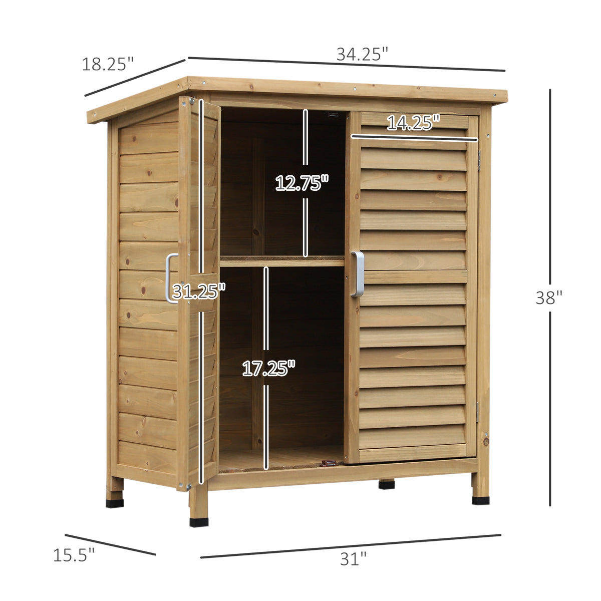 Wooden Garden Storage Shed with 2 Doors and Shelves