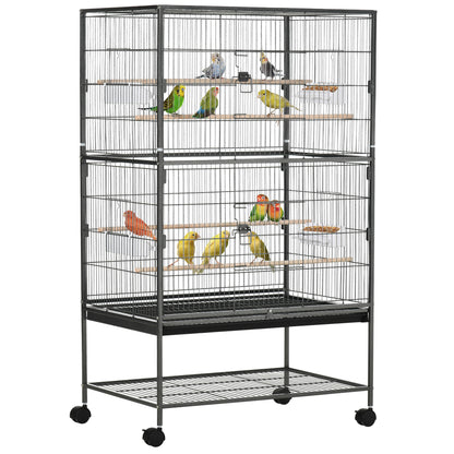 Large Rolling Steel Bird Cage with Perches and Stand