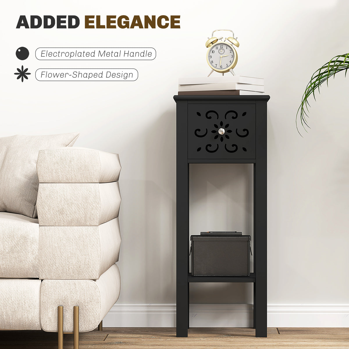 Nightstands with drawer and open shelf set of 2