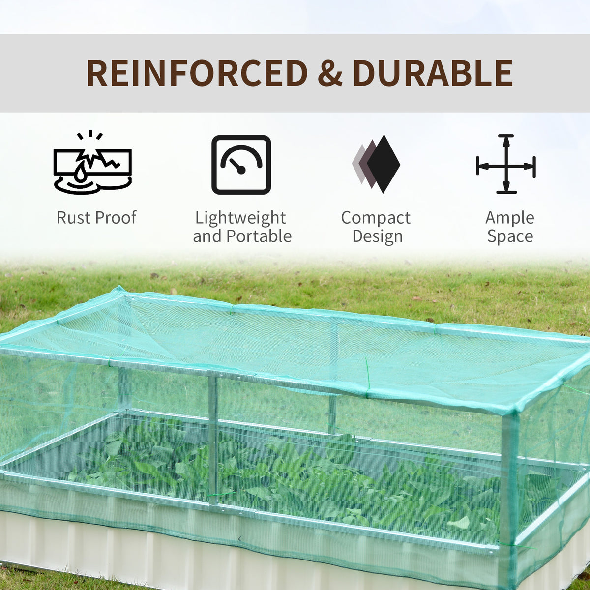 174x90x70cm Steel Raised Garden Bed with Cover Grey