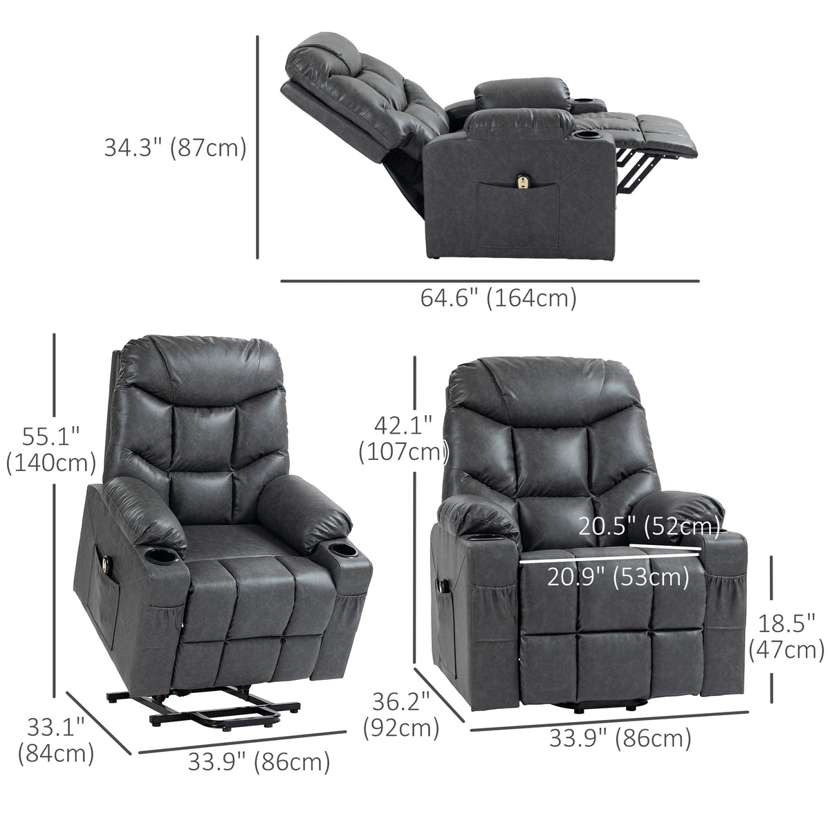 Electric Power Lift Recliner Chair with Cup Holders