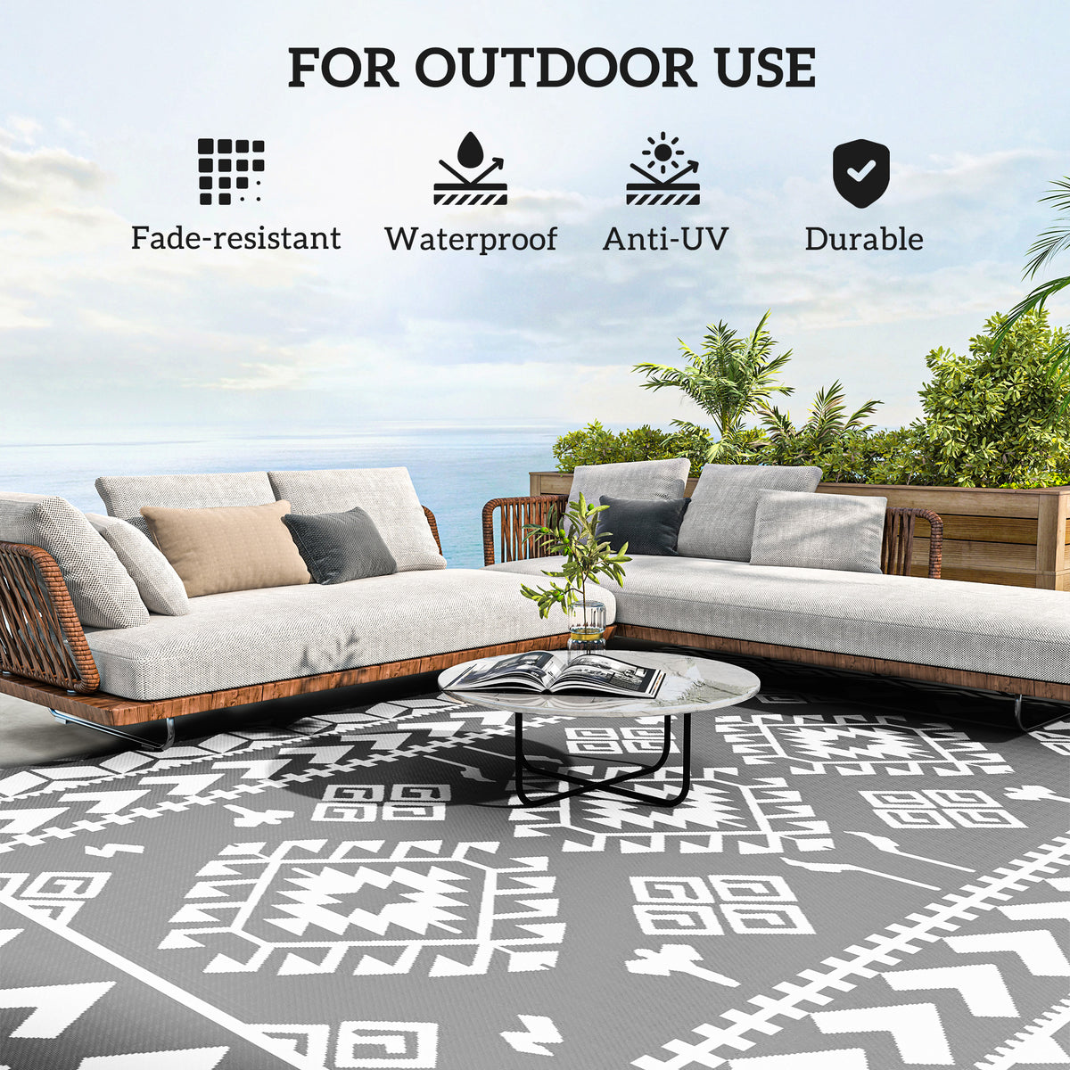 Alfombra de exterior reversible 9' x 12' — gris