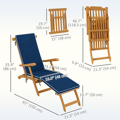 Folding Acacia Wood Patio Lounge Chair with Footrest