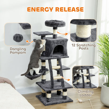 Árbol para gatos de varios niveles de 132 cm — gris
