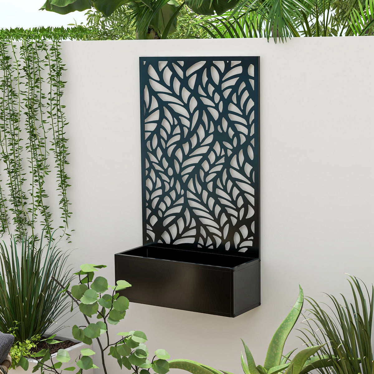 Outdoor Privacy Screen with Raised Garden Bed Planter