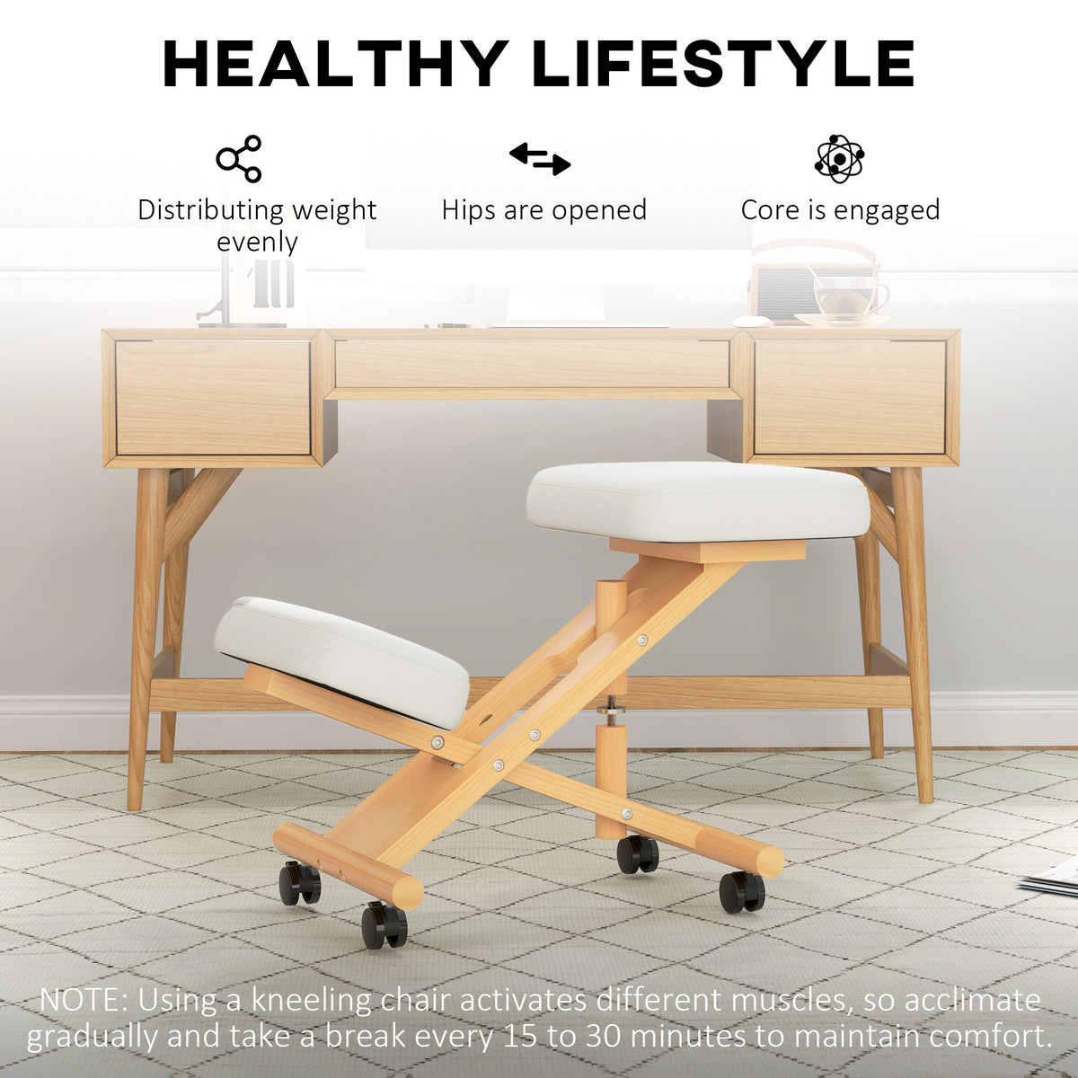 Ergonomic Kneeling Chair with Rubberwood Frame