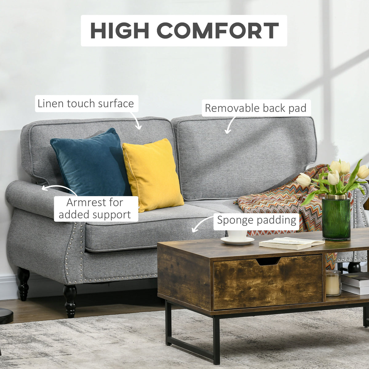 Traditional 2-Seater Linen Loveseat Sofa
