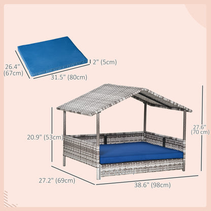 Elevated Rattan Dog House with Canopy Shelter