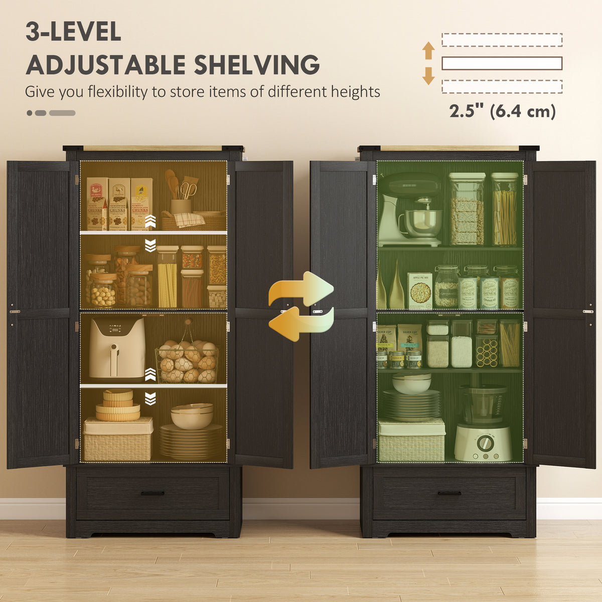 Farmhouse Kitchen Pantry Cabinet 69 in Tall