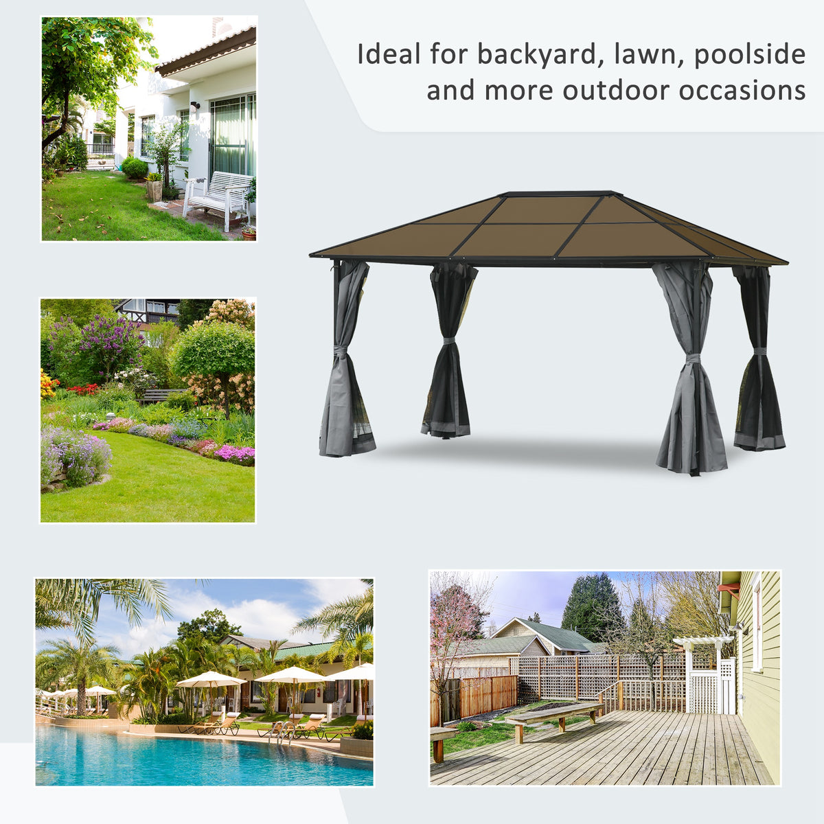Hardtop Aluminium Gazebo with Curtains and Mesh Screens