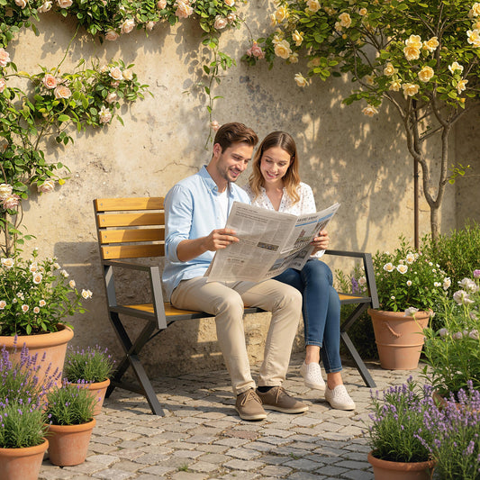 2-Person Garden Bench with Backrest — Black