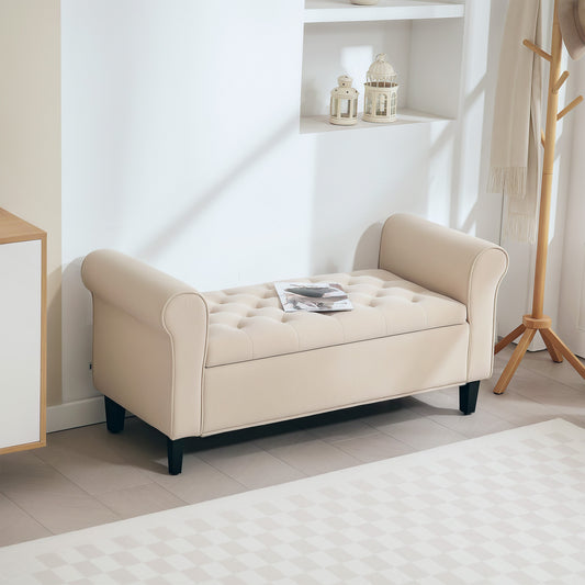 Tufted Storage Bench with Rolled Arms