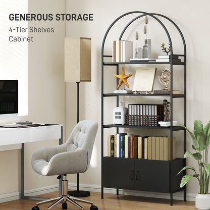 Librería arqueada de 4 niveles con mueble de almacenamiento
