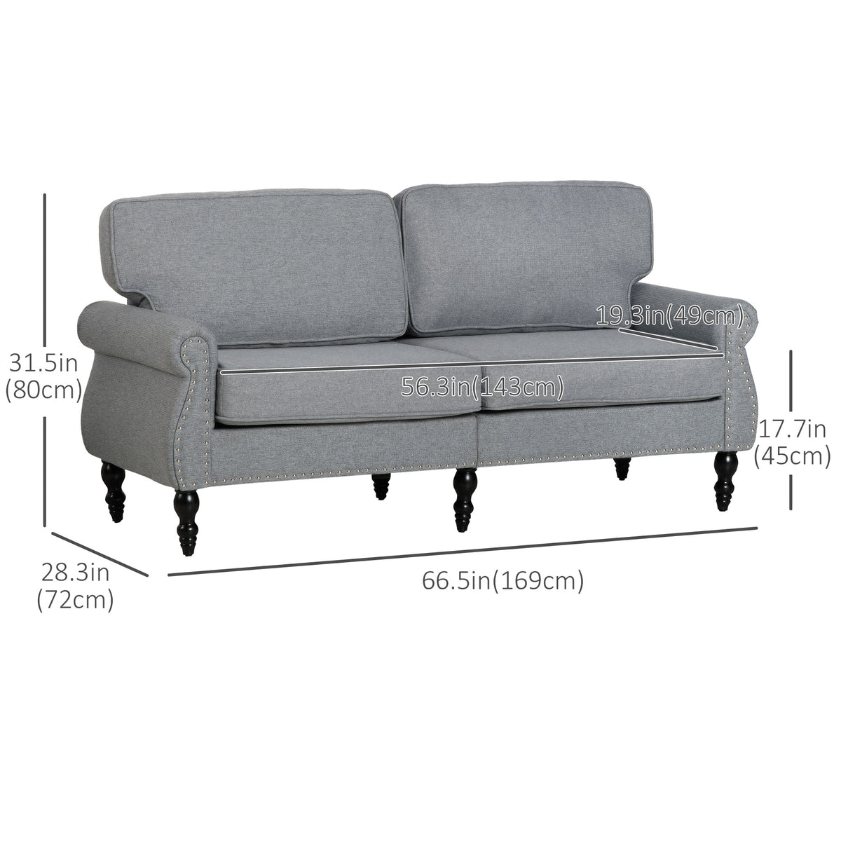 Traditional 2-Seater Linen Loveseat Sofa