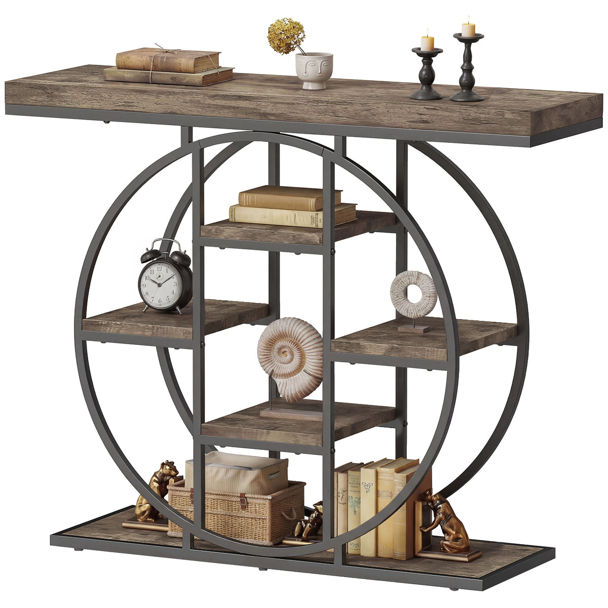 Industrial console table with storage shelves 100 x 30 x 81.5 cm