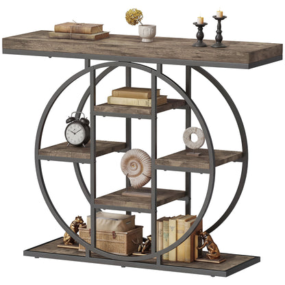 Industrial console table with storage shelves 100 x 30 x 81.5 cm