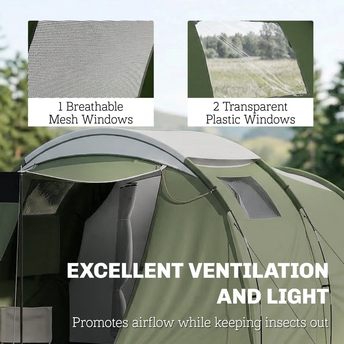 Two-Room Waterproof Tunnel Tent for 3-4 People