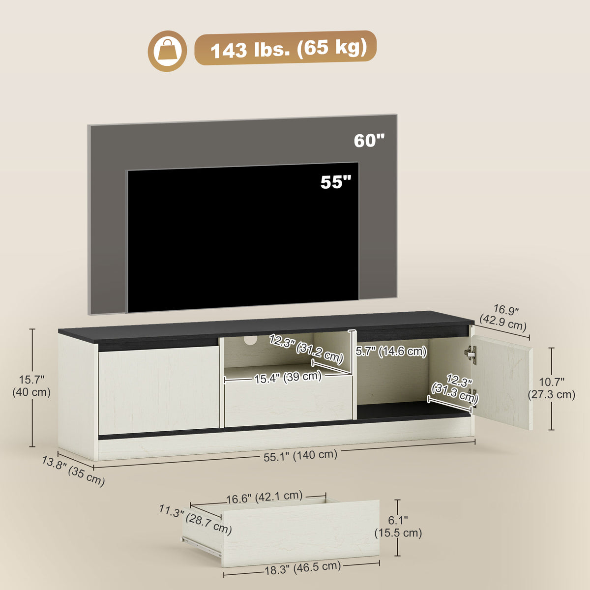 Modern TV stand with storage and cable management