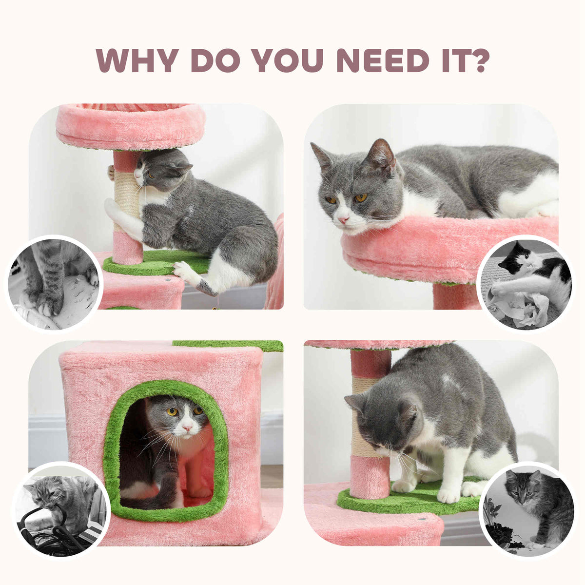 Cat Tree Tower 28" with Plush Bed — Pink