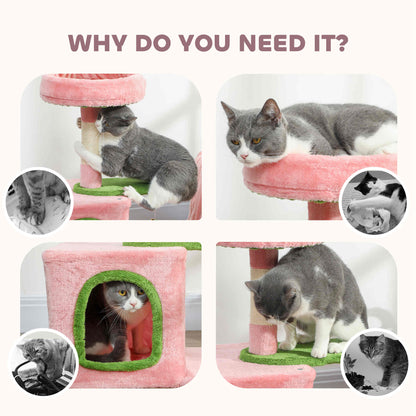 Cat Tree Tower 28" with Plush Bed — Pink