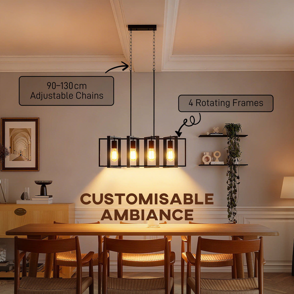 Farmhouse Linear Pendant Light 4 Rotatable Frames