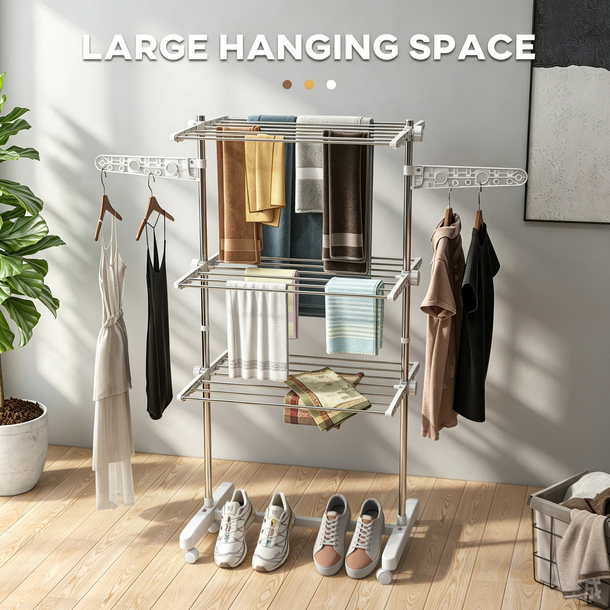 3-Tier foldable clothes drying rack stainless steel