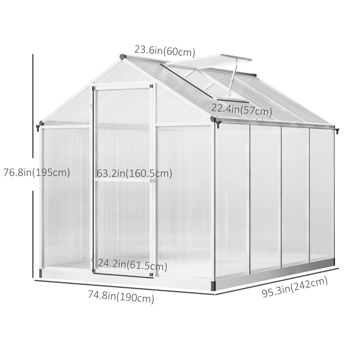 Greenhouse 183x189x195cm Polycarbonate Aluminum with Ventilation